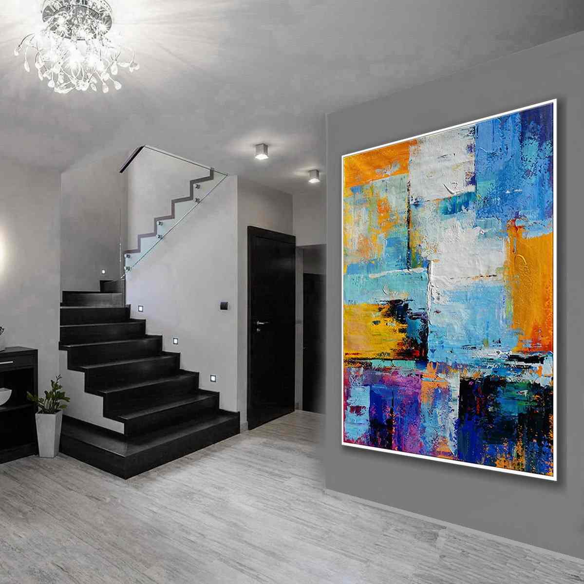 Modern Original White Navy You Abstract Canvas Artwork KRK1F